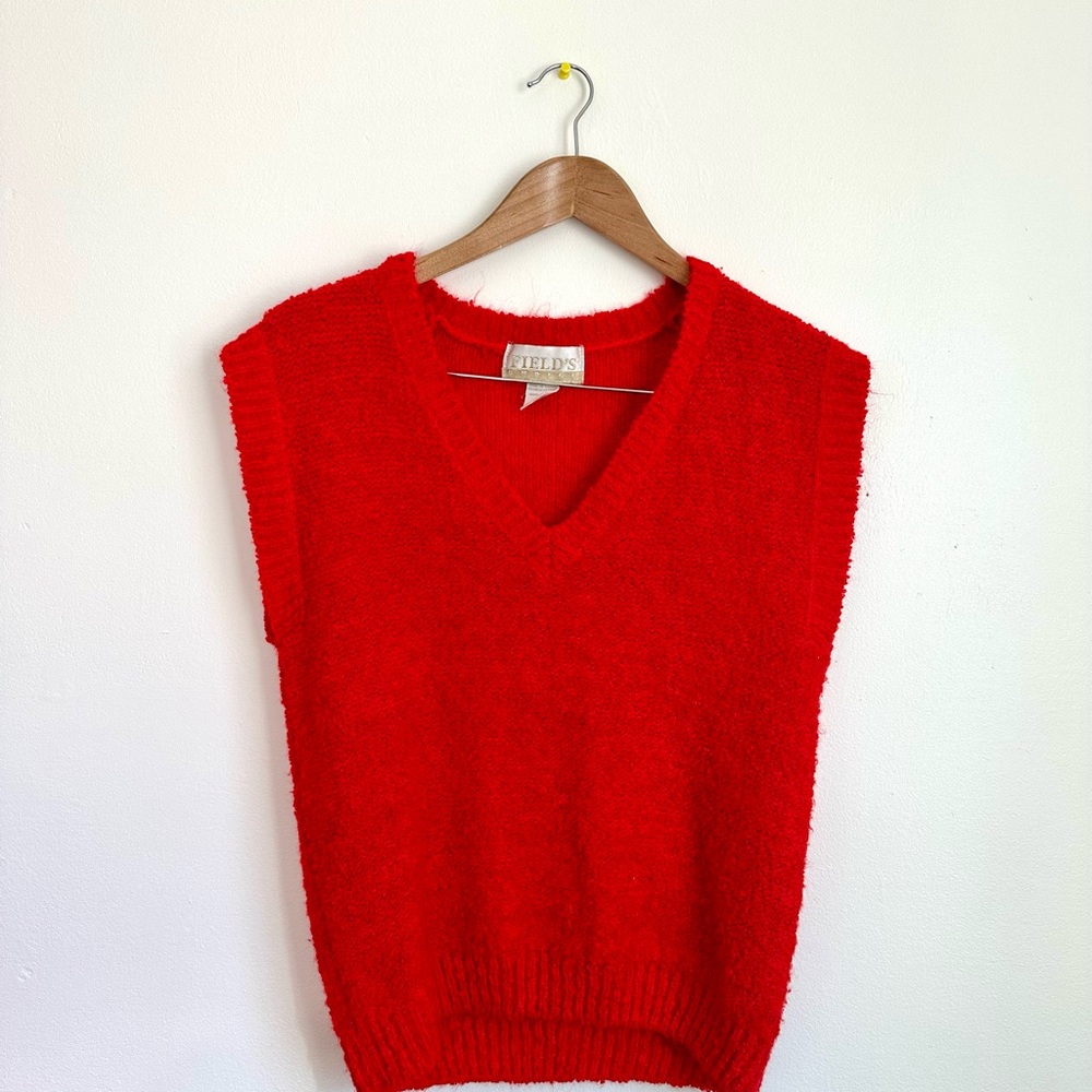 Red V-Neck Knit Sweater Vest